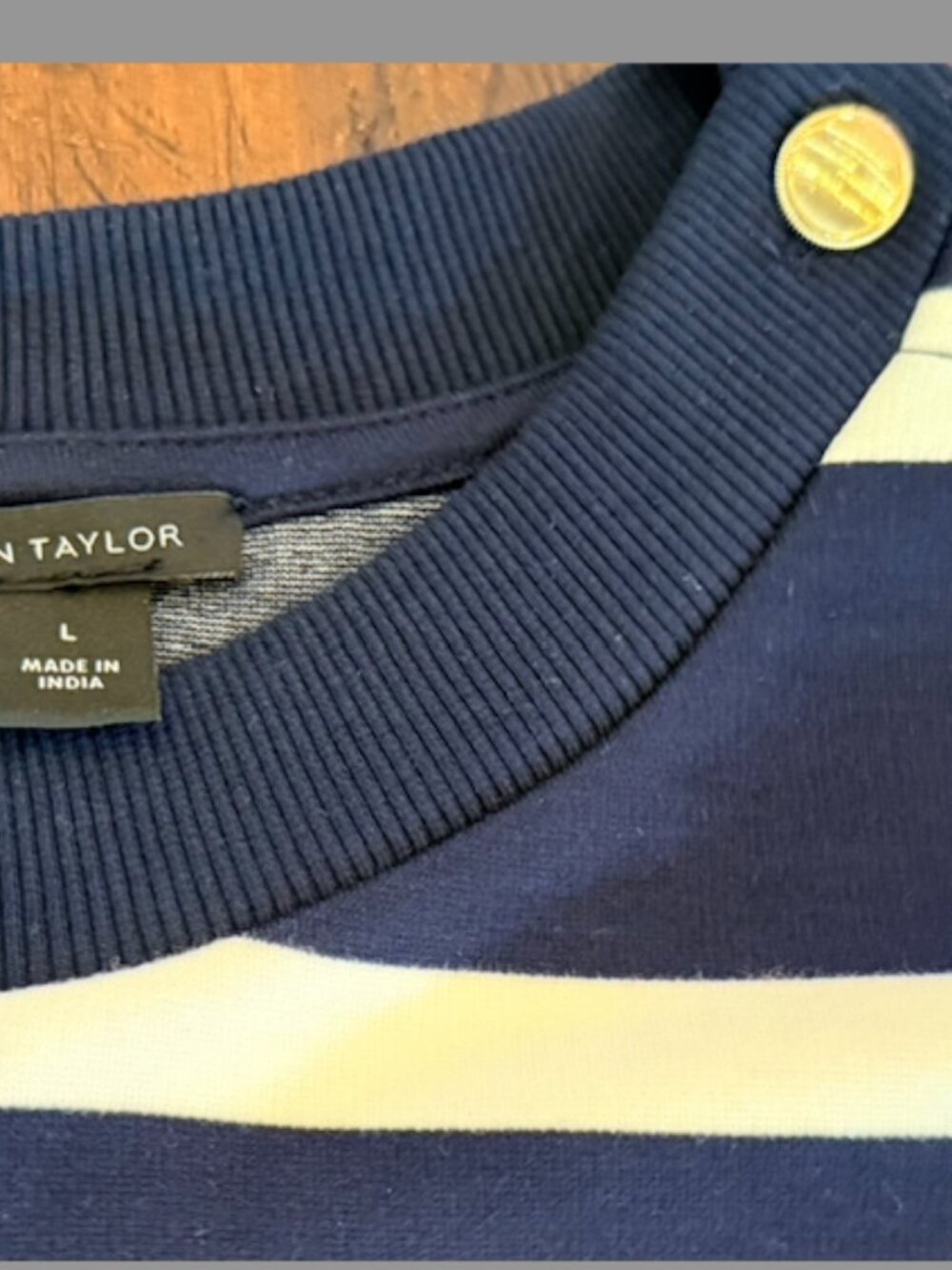 Ann Taylor Navy White Stripe Ponte Knit Top Elbow Sleeve Large - Picture 3 of 5